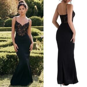 NWT House of CB Cara Black Lace Corset Maxi Dress Size XS